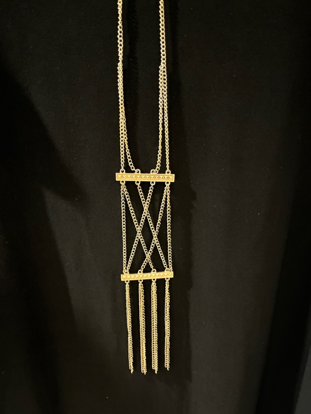 Long Gold Multi-Chain Fringe Necklace - Picture 5 of 7